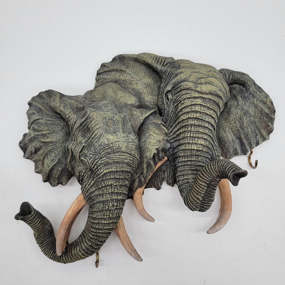 Elephant Head Wall Hanging Statue Key Hanger 3D Resin Life Like EUC